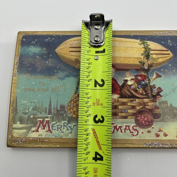 Christmas Postcard 1900s Reprint Handcrafted Wooden Stand Decor Santa‎ Flying - Picture 8 of 8